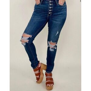 Judy Blue‎ Jeans Size 5/27 High Rise Button Fly Distressed Skinny Jeans